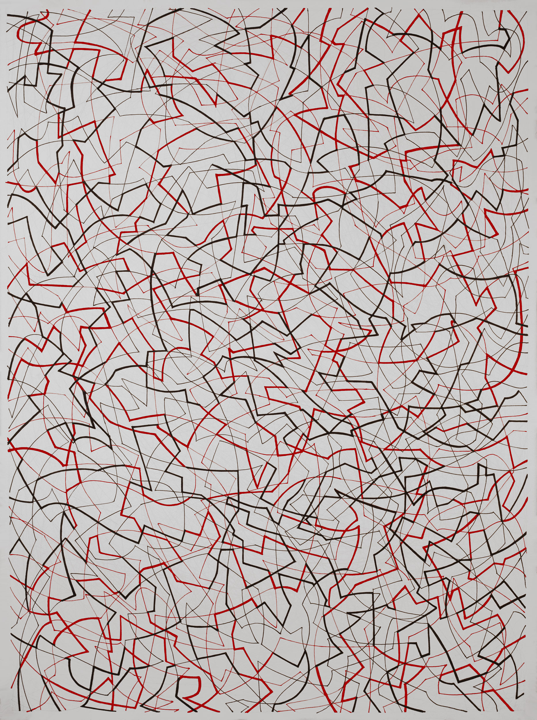 Red and Black 22, 
                an abstract linear pen and ink drawing by artist Nicholas Brown.