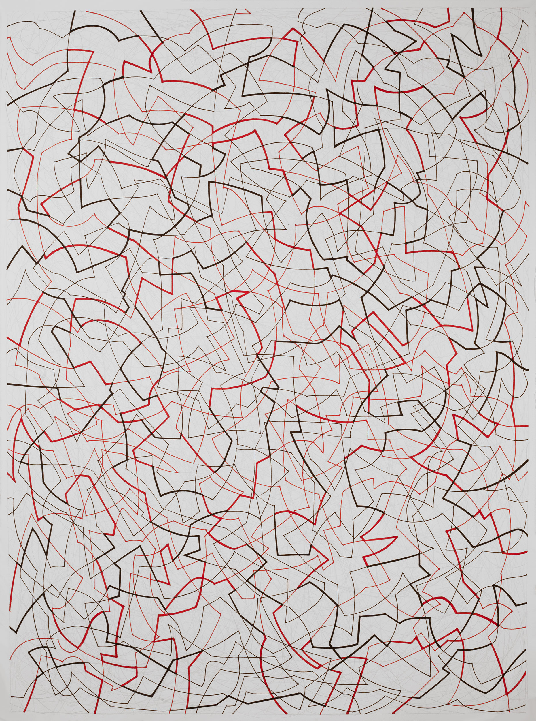 Red and Black 23, 
                an abstract linear pen and ink drawing by artist Nicholas Brown.