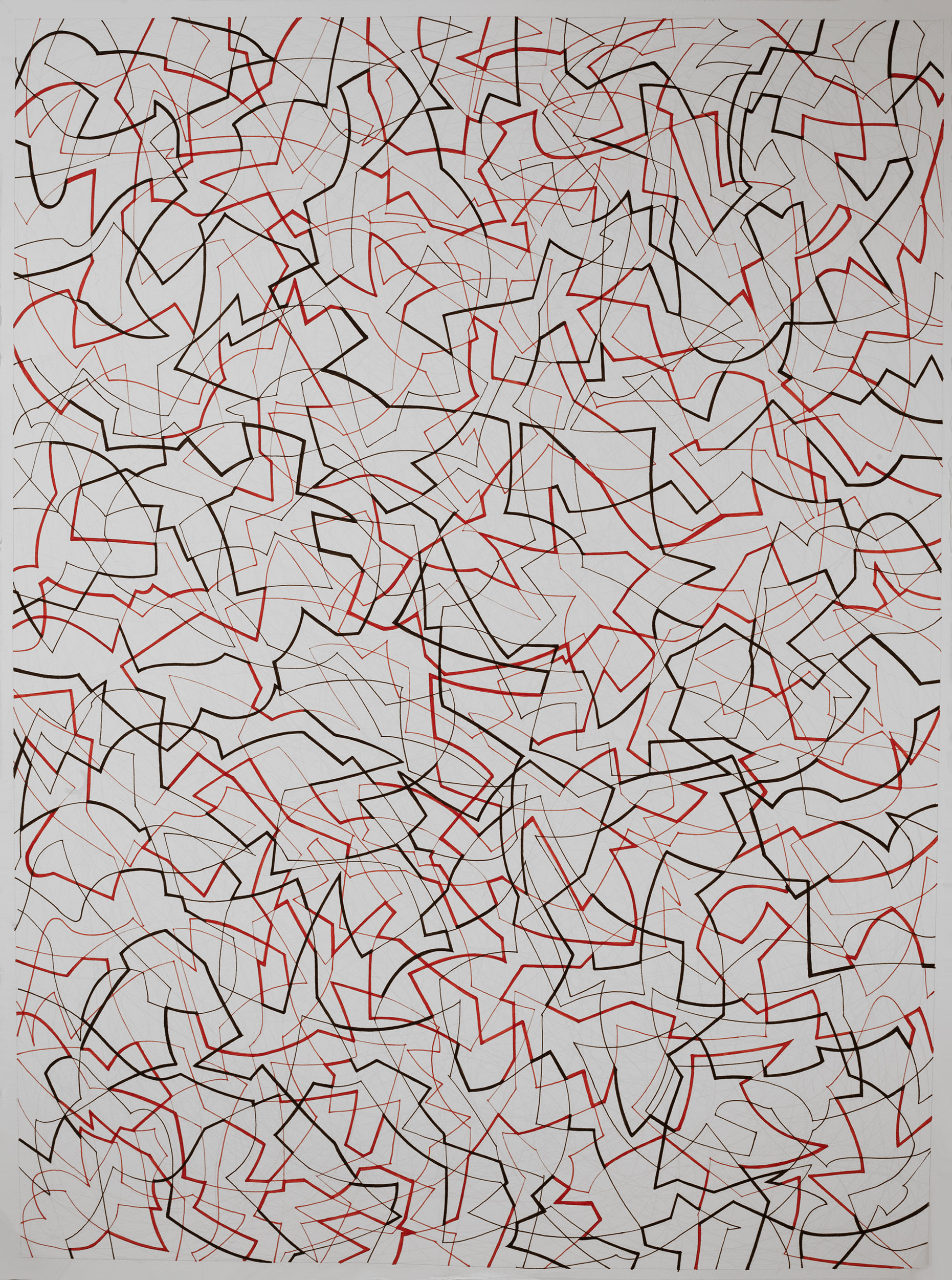 Red and Black 25, 
                an abstract linear pen and ink drawing by artist Nicholas Brown.