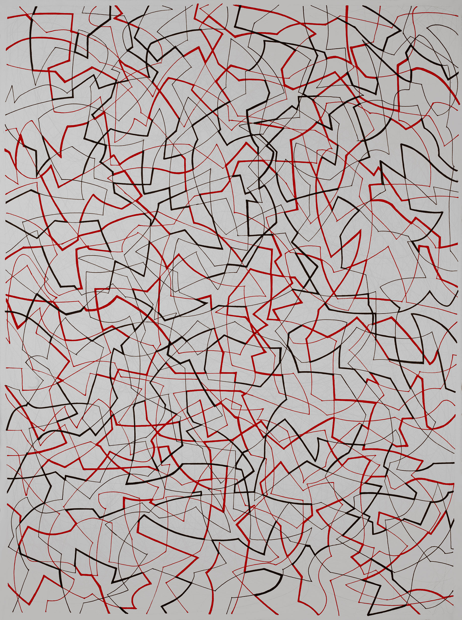 Red and Black 28, 
                an abstract linear pen and ink drawing by artist Nicholas Brown.