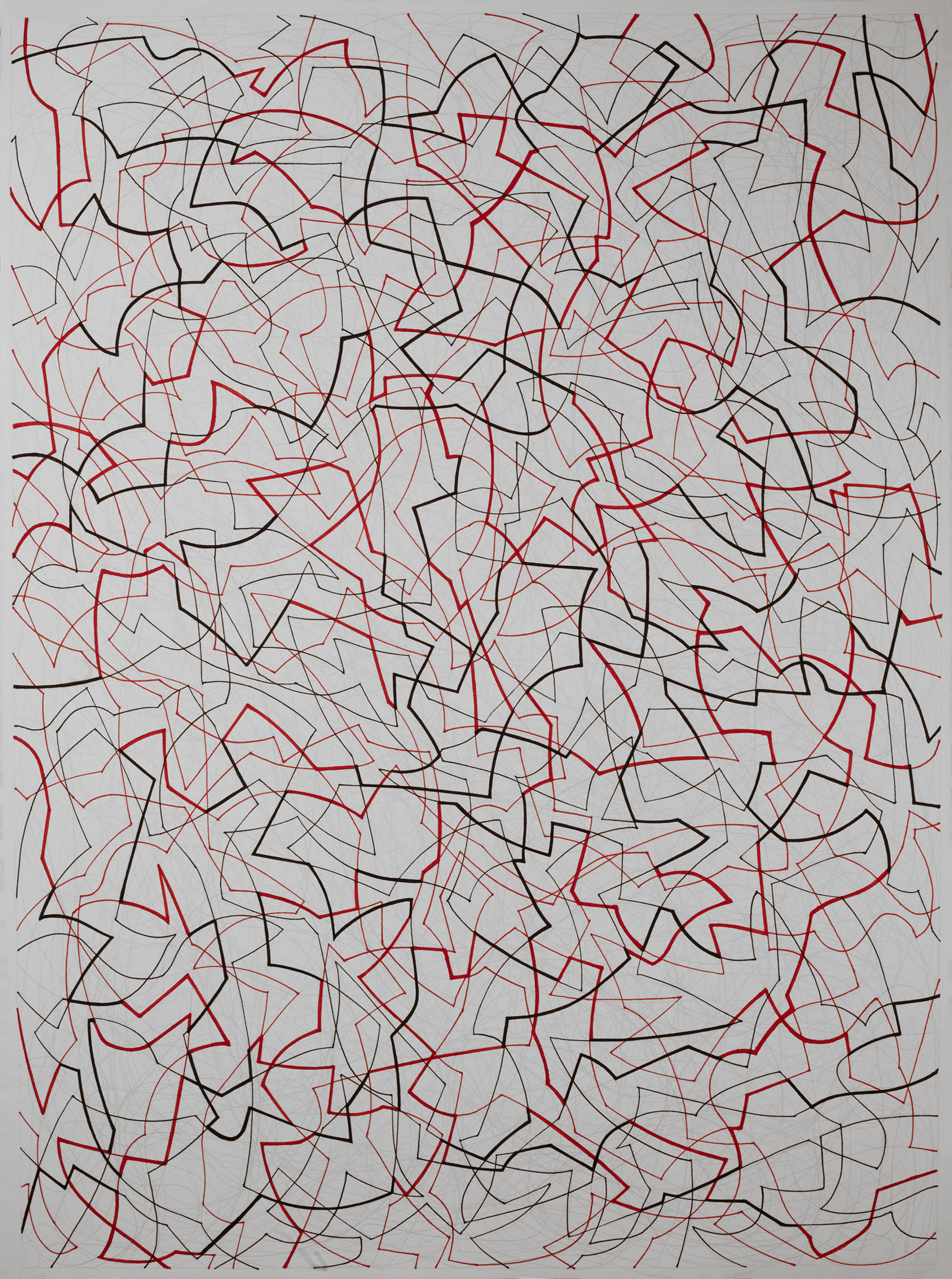 Red and Black 29, 
                an abstract linear pen and ink drawing by artist Nicholas Brown.