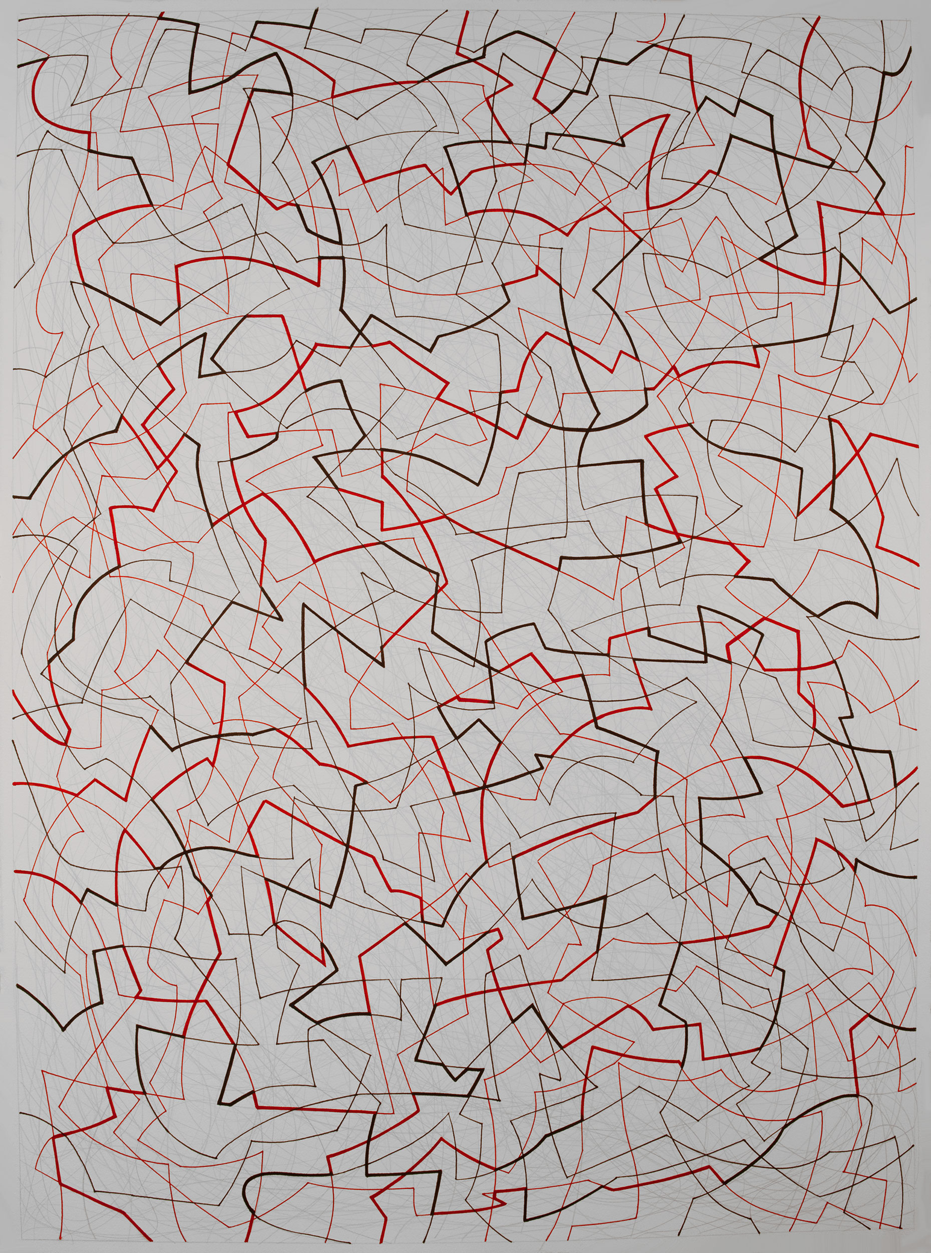 Red and Black 30, 
                an abstract linear pen and ink drawing by artist Nicholas Brown.
