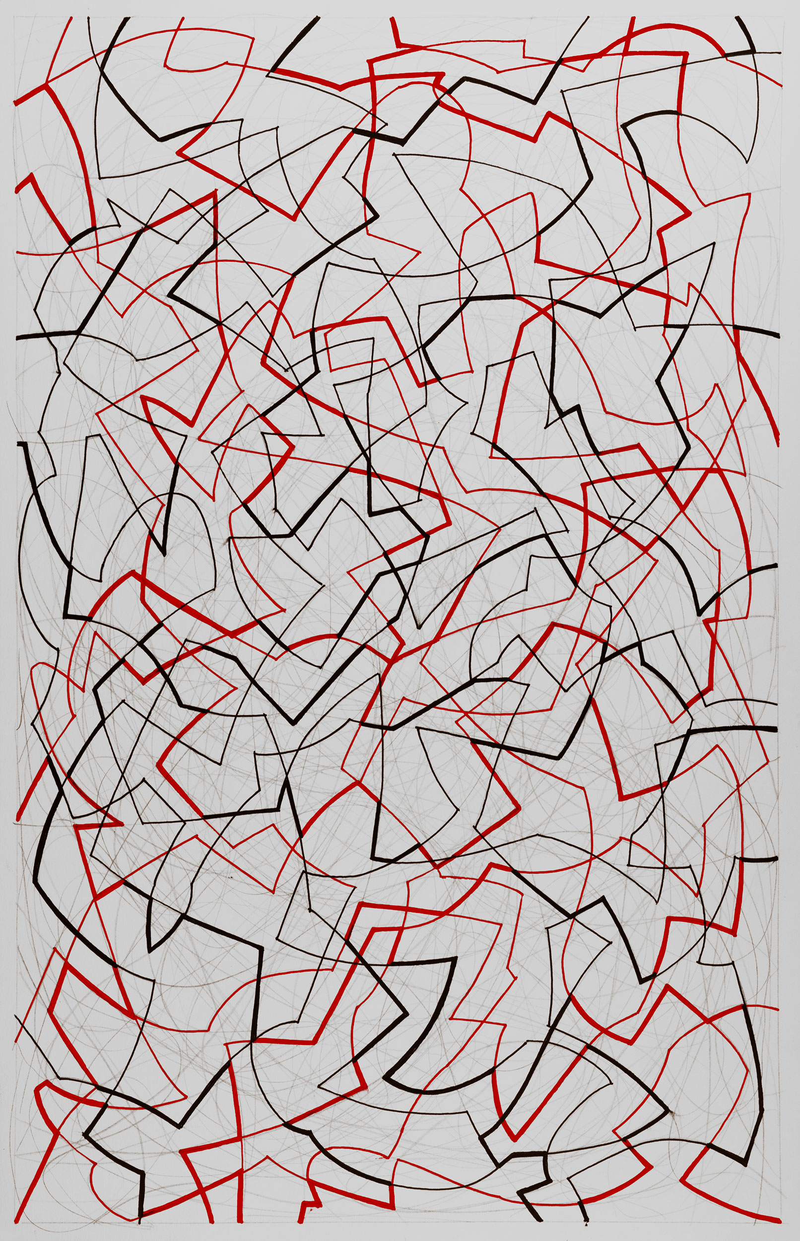 Red and Black 31, 
                an abstract linear pen and ink drawing by artist Nicholas Brown.