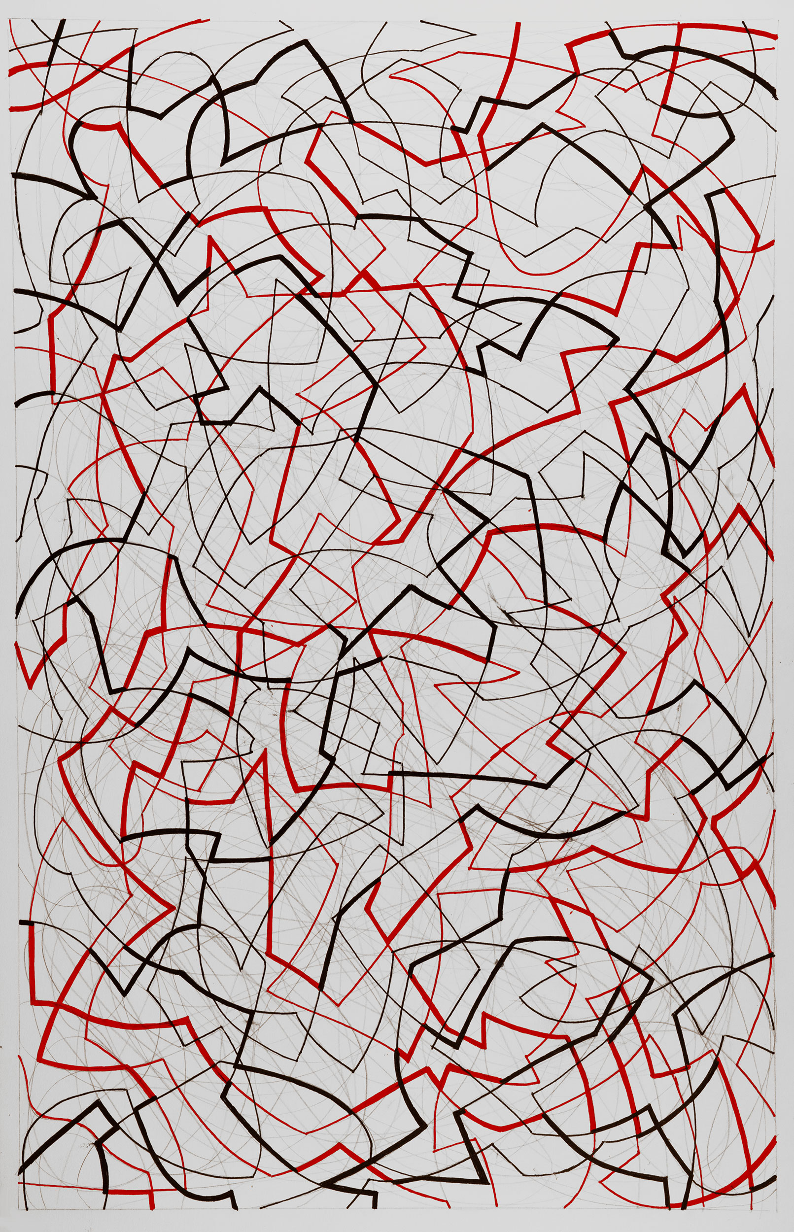 Red and Black 32, 
                an abstract linear pen and ink drawing by artist Nicholas Brown.