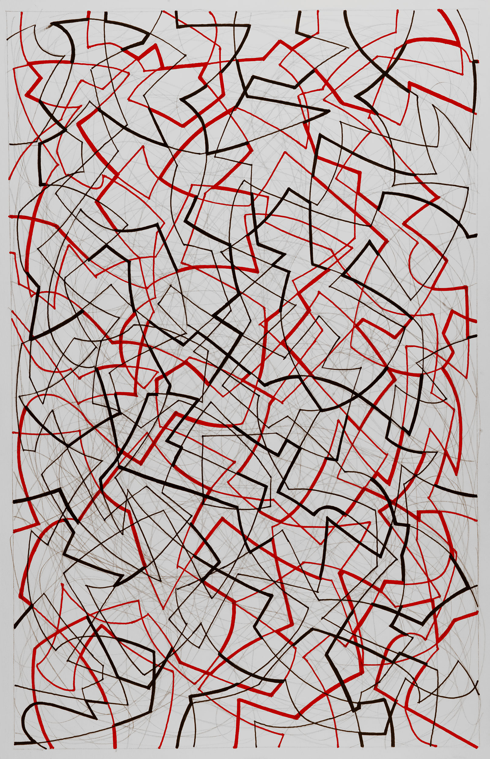 Red and Black 33, 
                an abstract linear pen and ink drawing by artist Nicholas Brown.