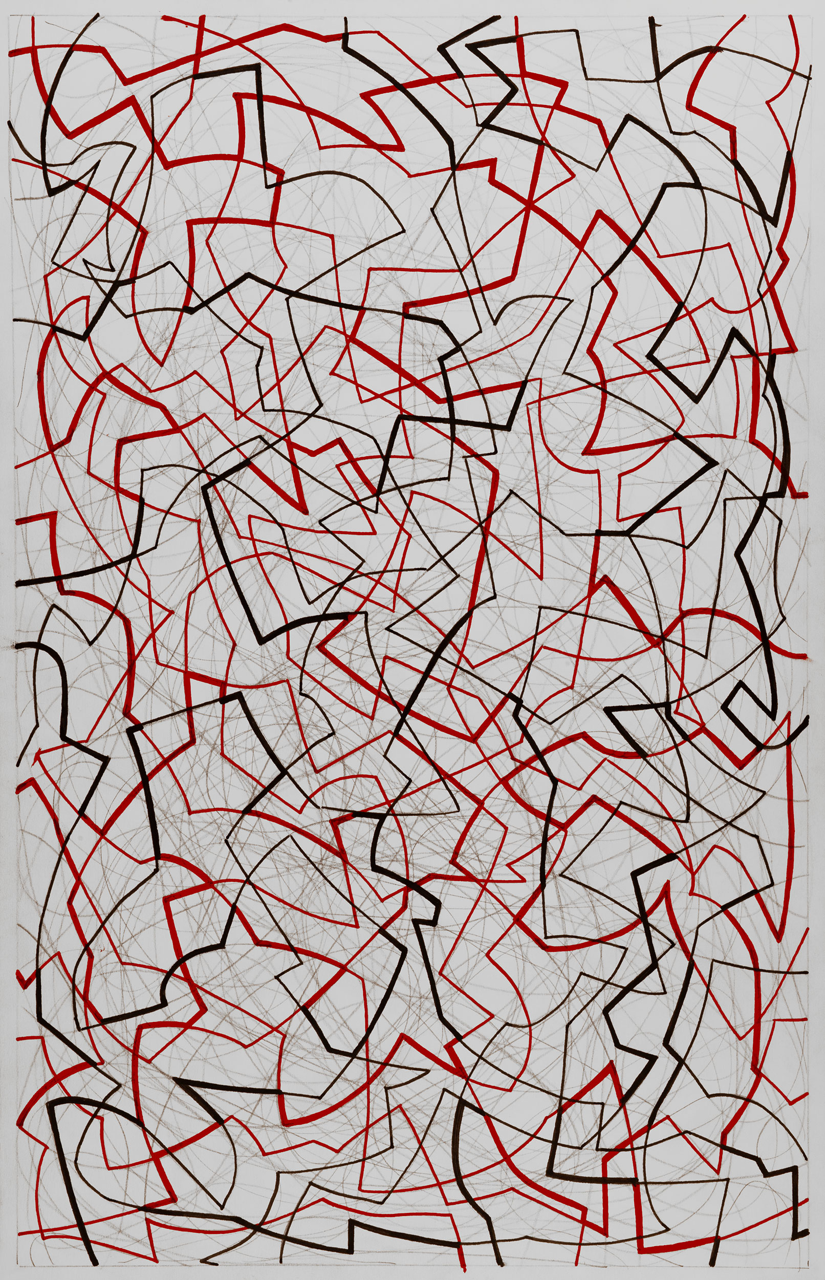 Red and Black 34, 
                an abstract linear pen and ink drawing by artist Nicholas Brown.