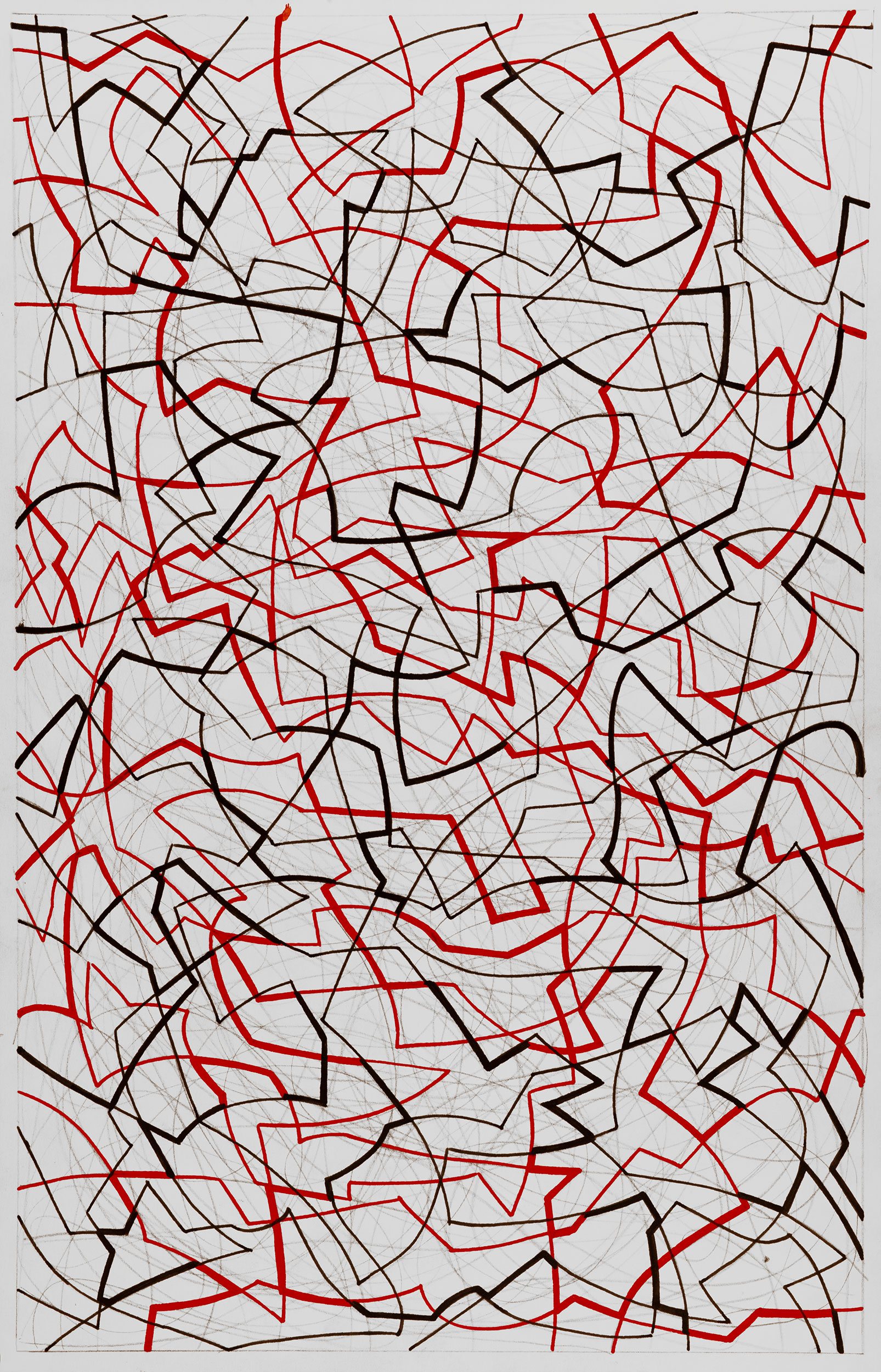 Red and Black 35, 
                an abstract linear pen and ink drawing by artist Nicholas Brown.