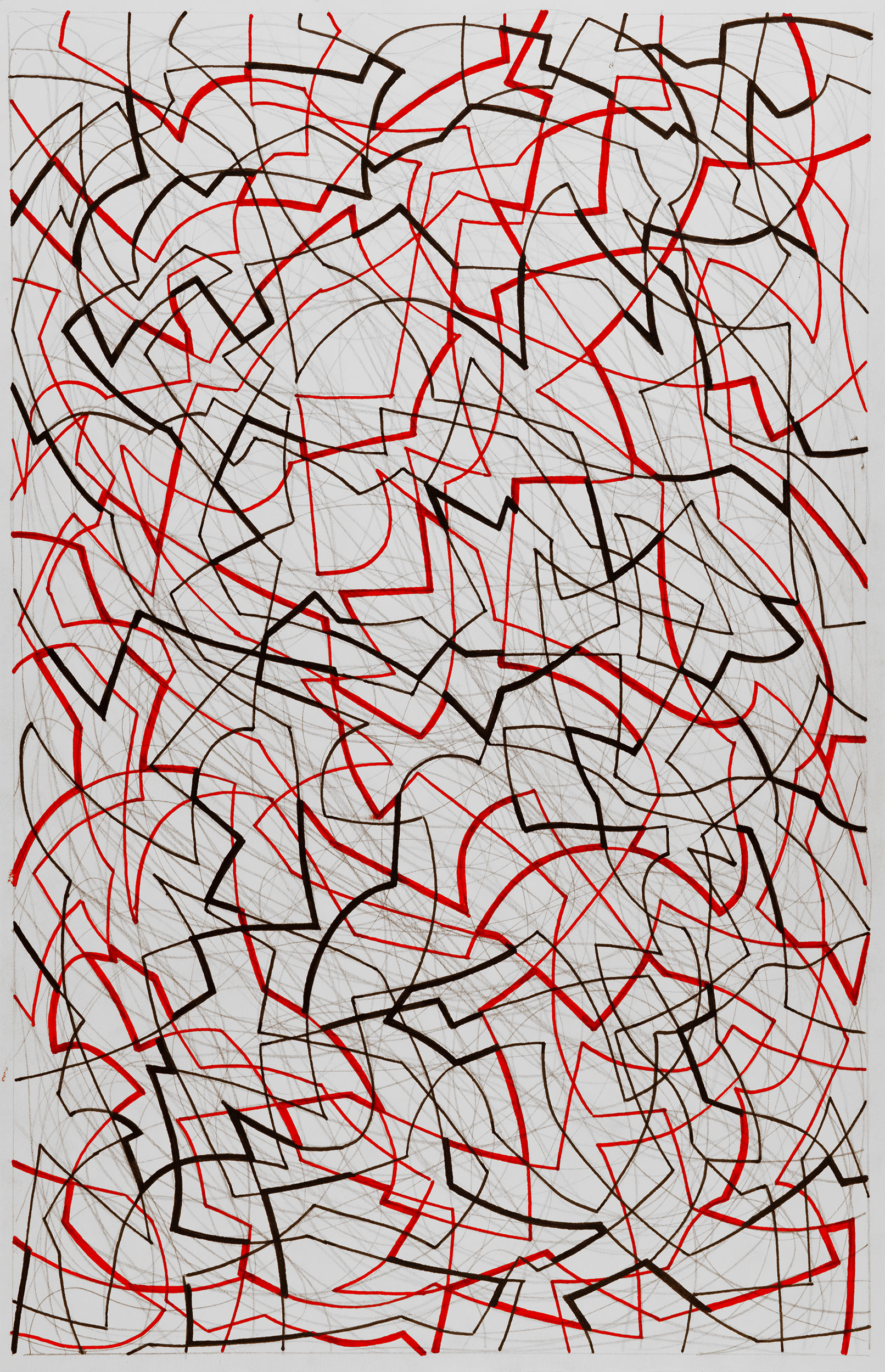 Red and Black 36, 
                an abstract linear pen and ink drawing by artist Nicholas Brown.
