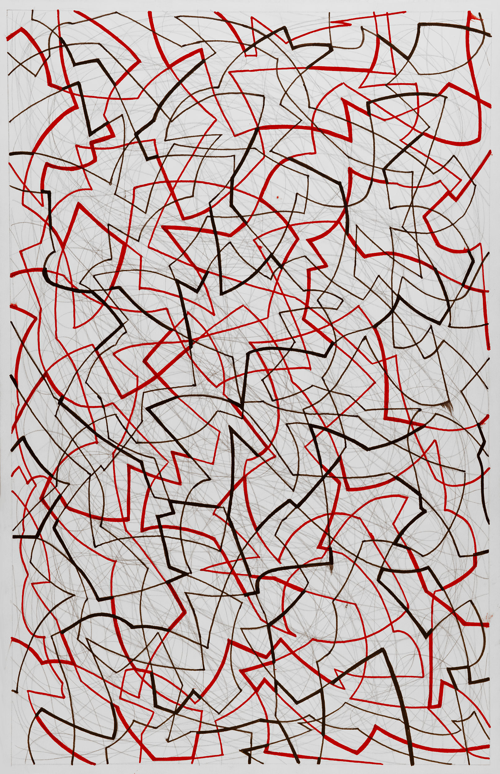 Red and Black 37, 
                an abstract linear pen and ink drawing by artist Nicholas Brown.