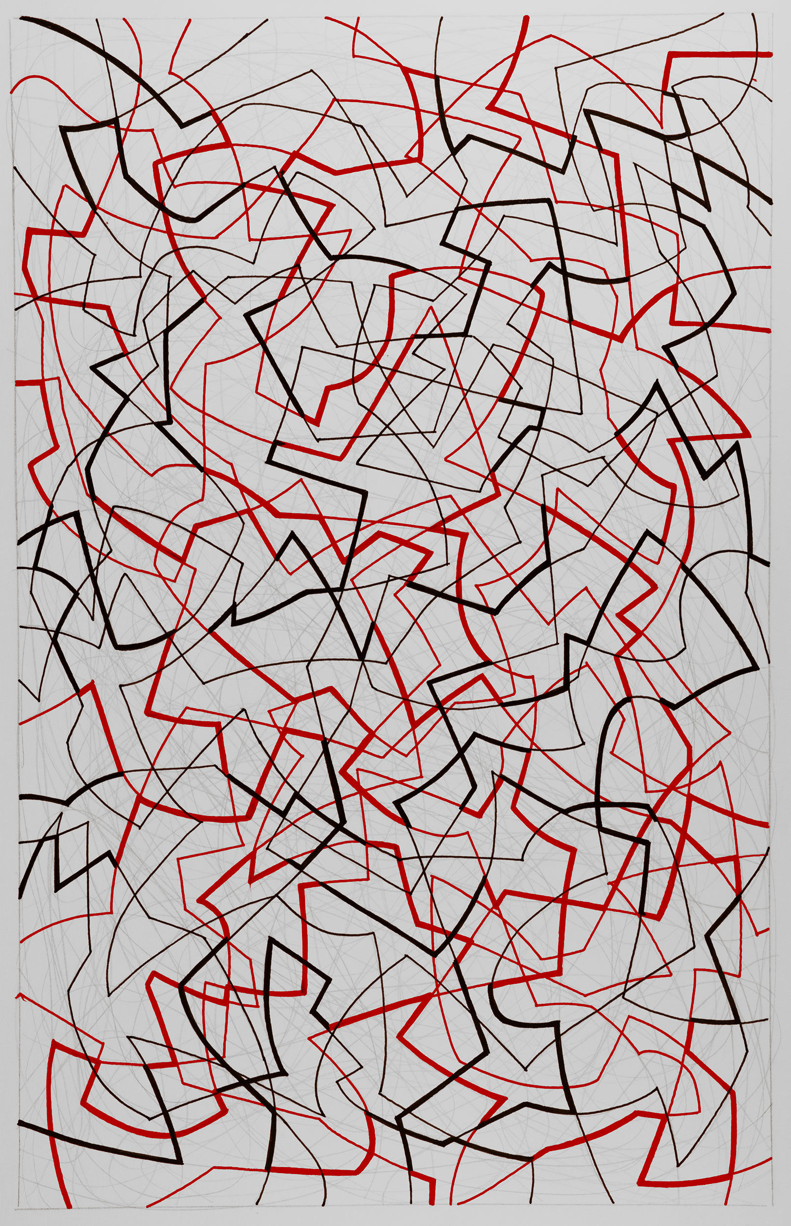 Red and Black 38, 
                an abstract linear pen and ink drawing by artist Nicholas Brown.