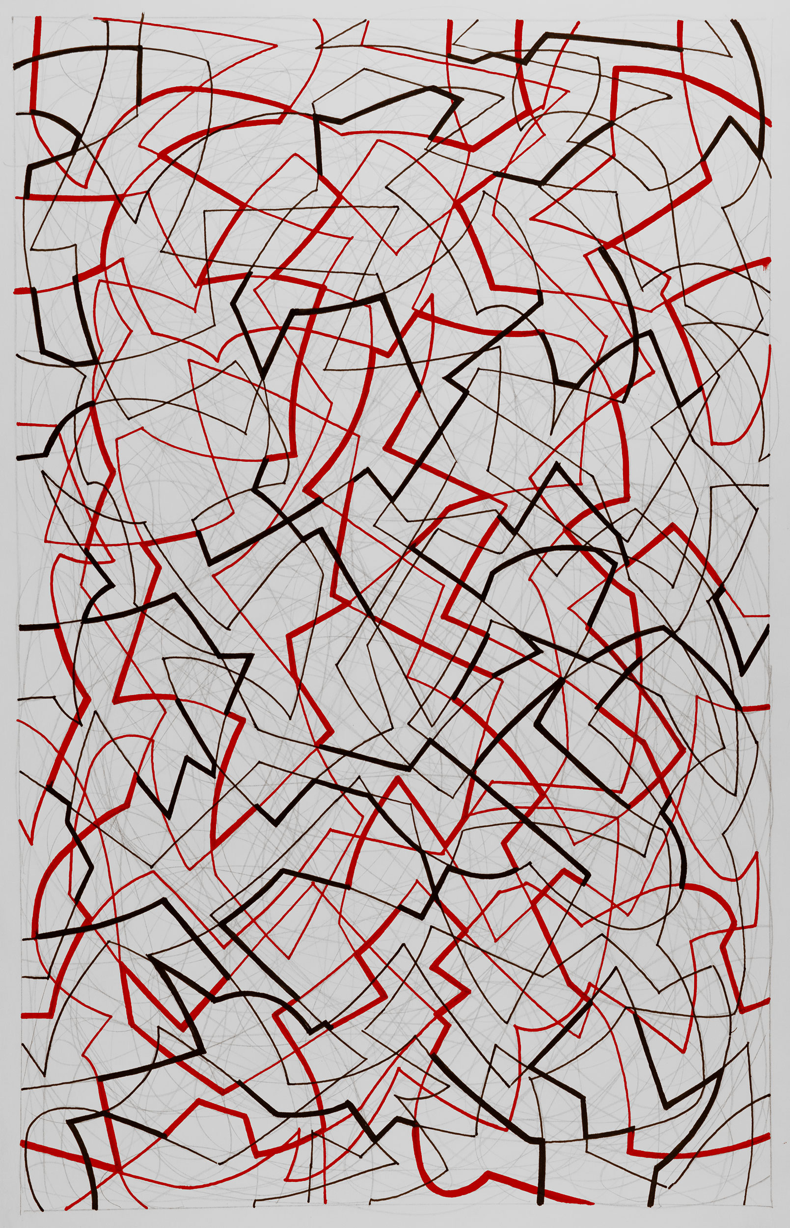Red and Black 39, 
                an abstract linear pen and ink drawing by artist Nicholas Brown.
