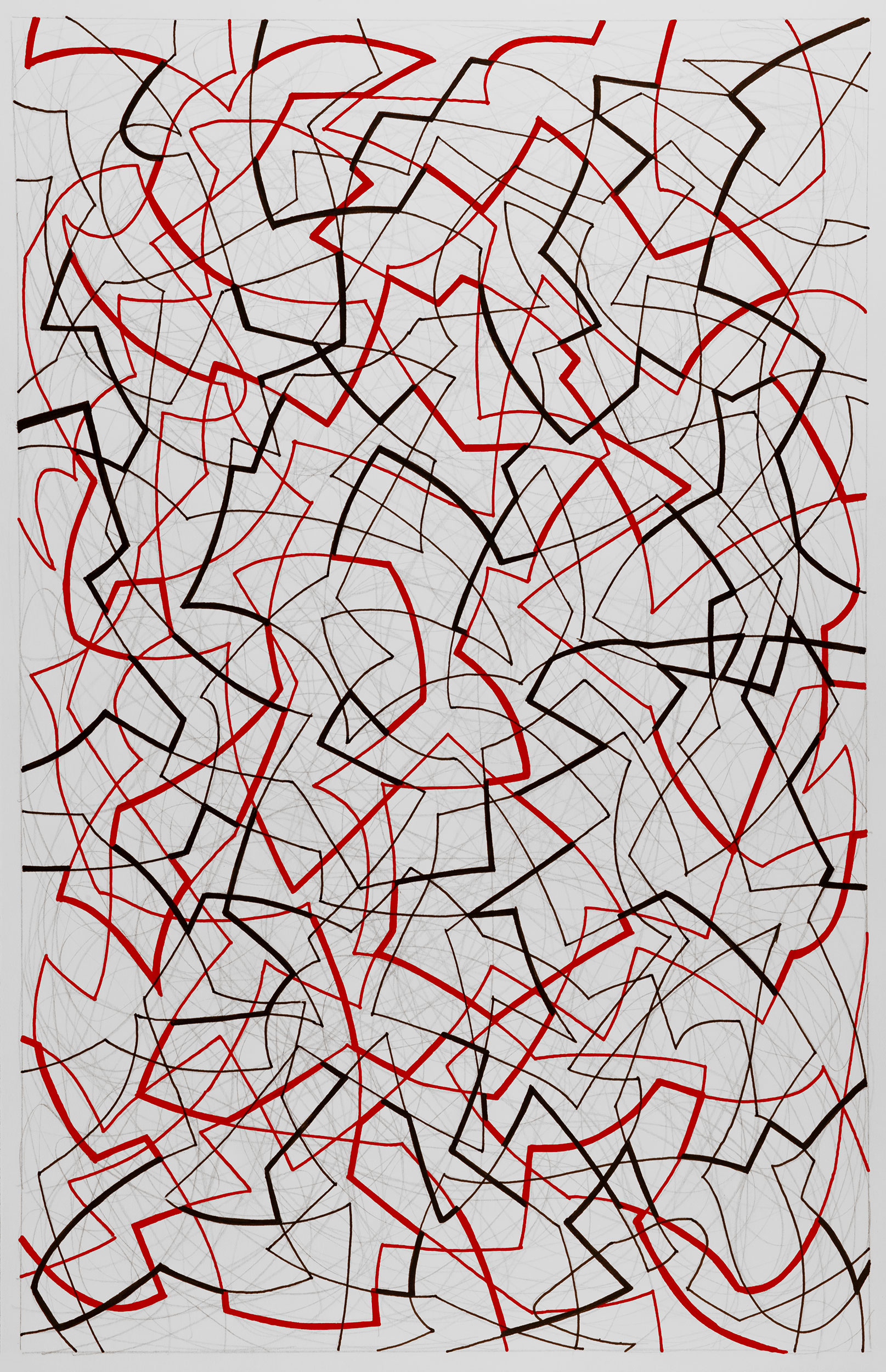Red and Black 40, 
                an abstract linear pen and ink drawing by artist Nicholas Brown.