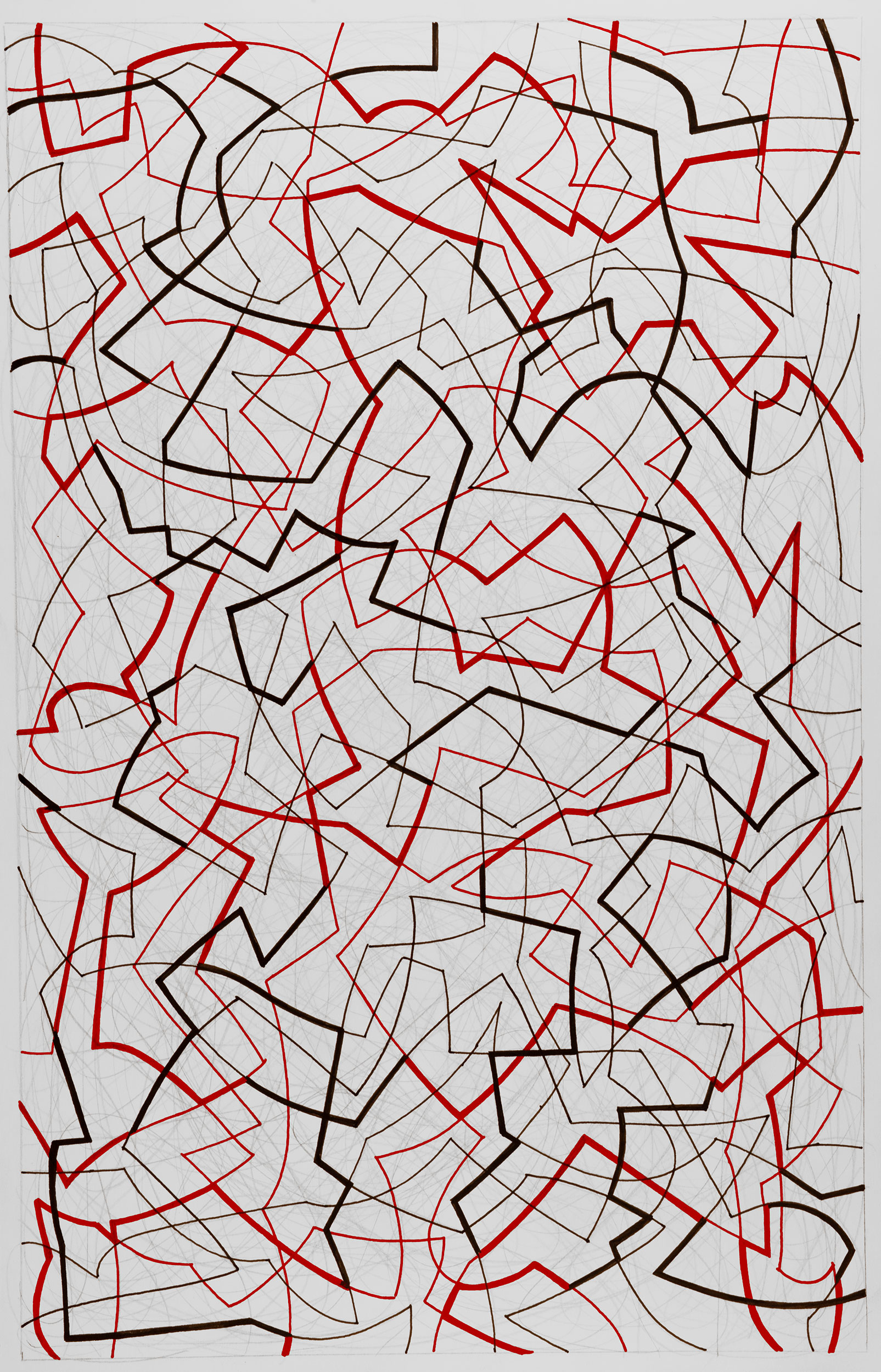 Red and Black 42, 
                an abstract linear pen and ink drawing by artist Nicholas Brown.