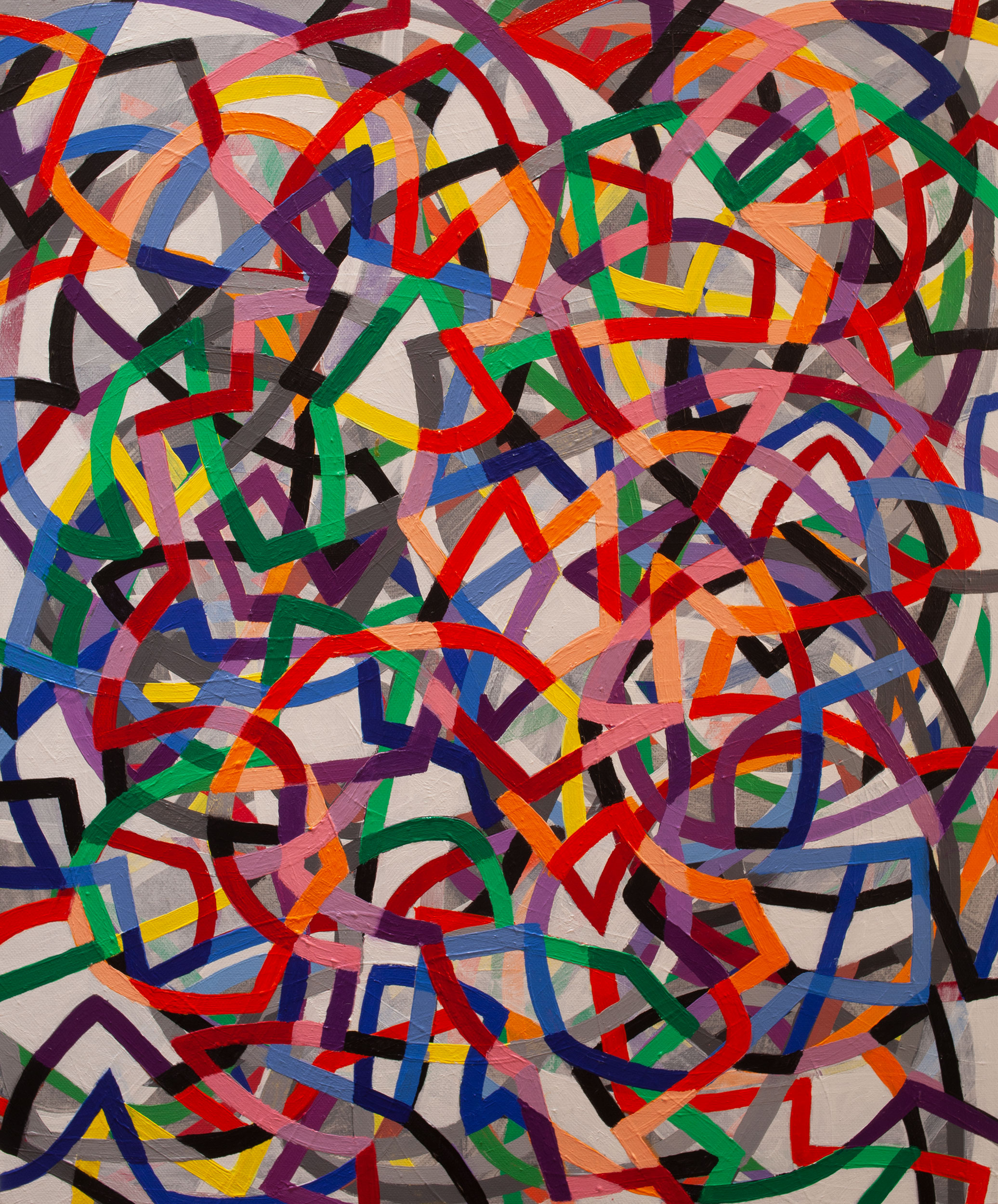 Organic Algorithm 8,
an abstract linear acrylic on canvas painting by artist Nicholas Brown.