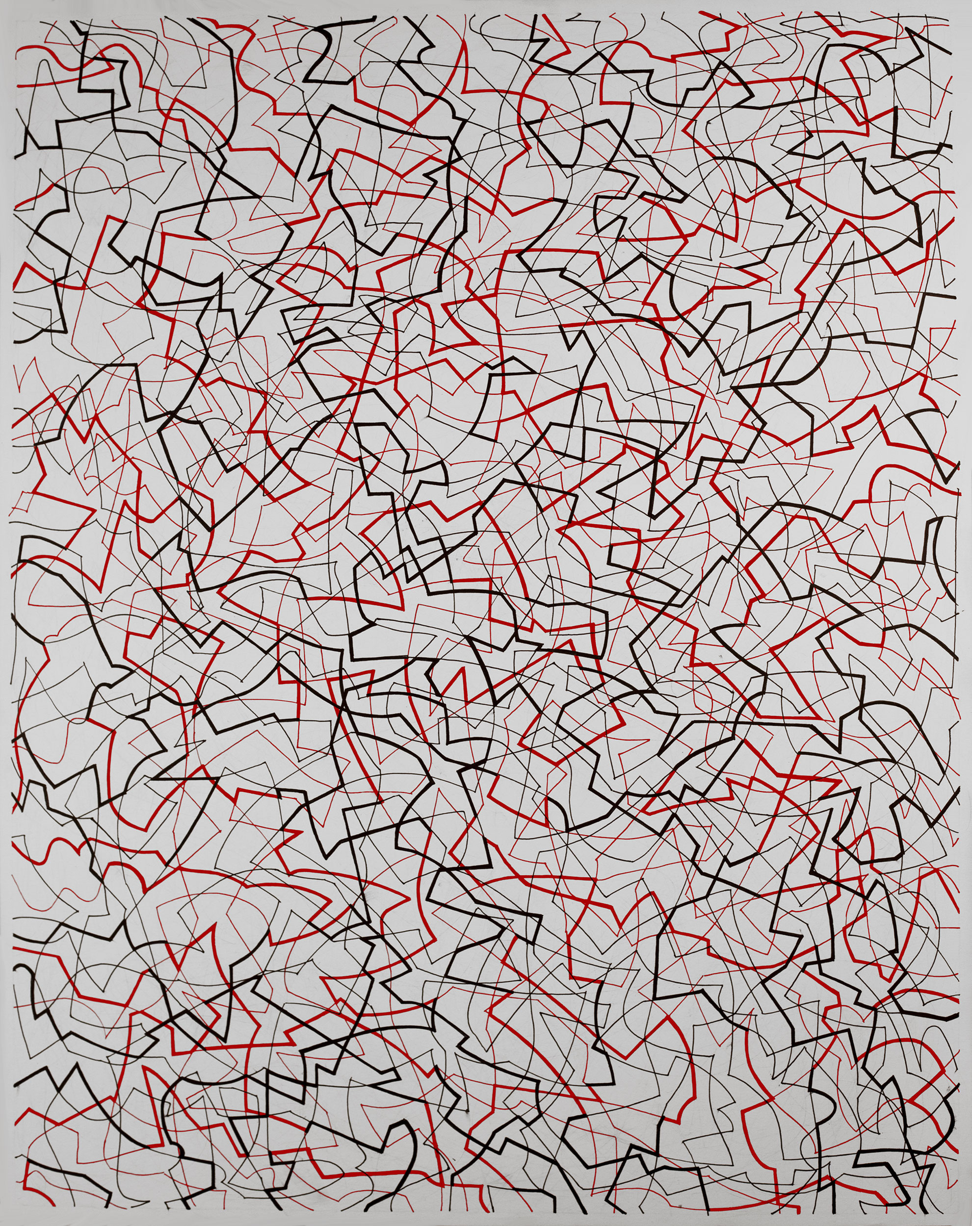 Red and Black 20,
an abstract linear pen and ink drawing by artist Nicholas Brown.