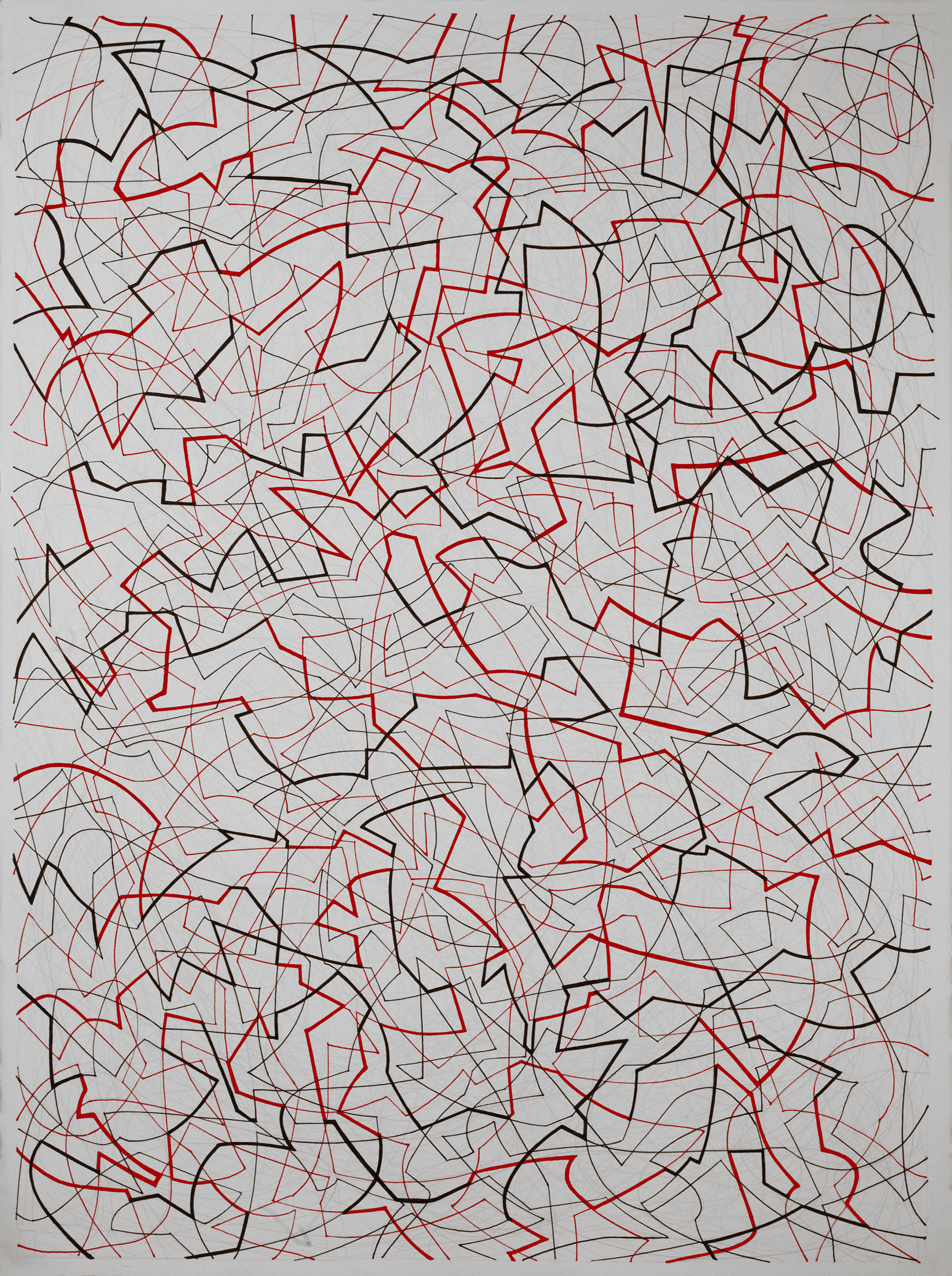 Red and Black 21,
an abstract linear pen and ink drawing by artist Nicholas Brown.
