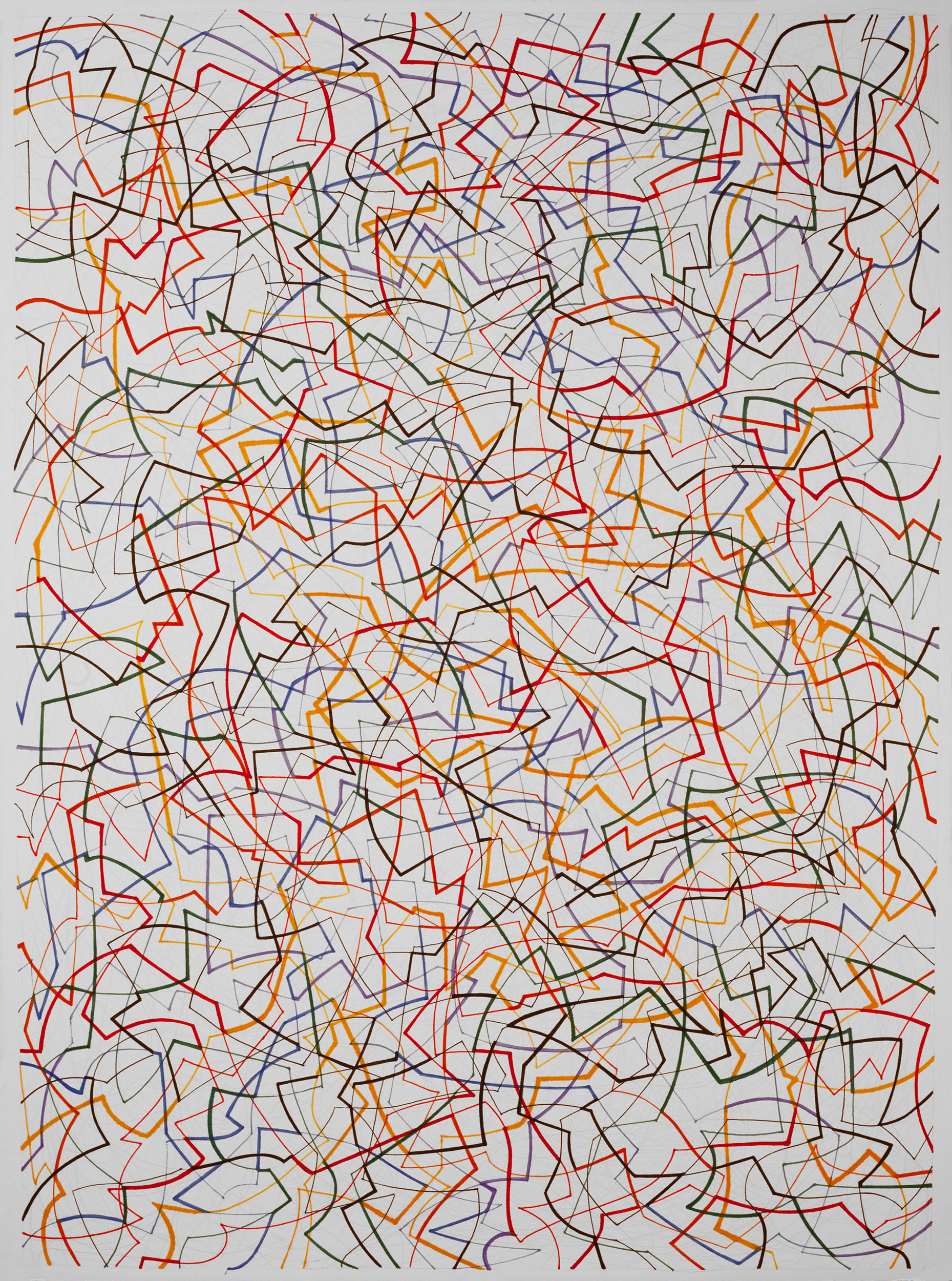 Vibrant Intersections 3,
an abstract linear pen and ink drawing by artist Nicholas Brown.