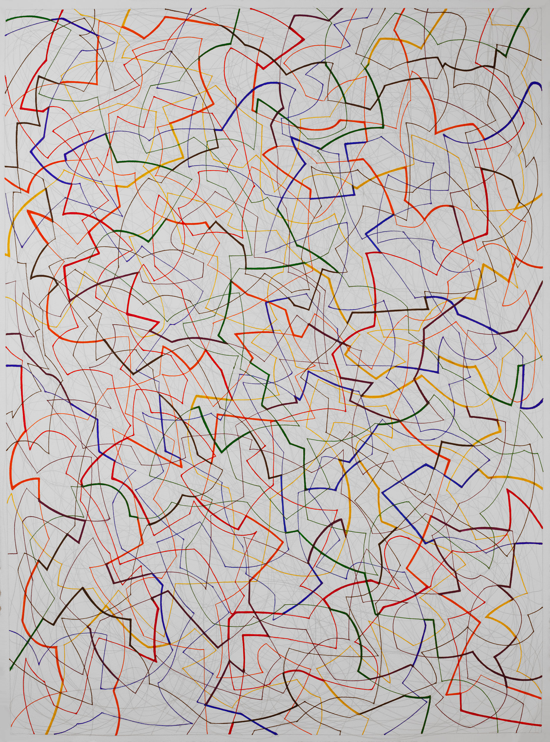 Vibrant Intersections 4,
an abstract linear pen and ink drawing by artist Nicholas Brown.