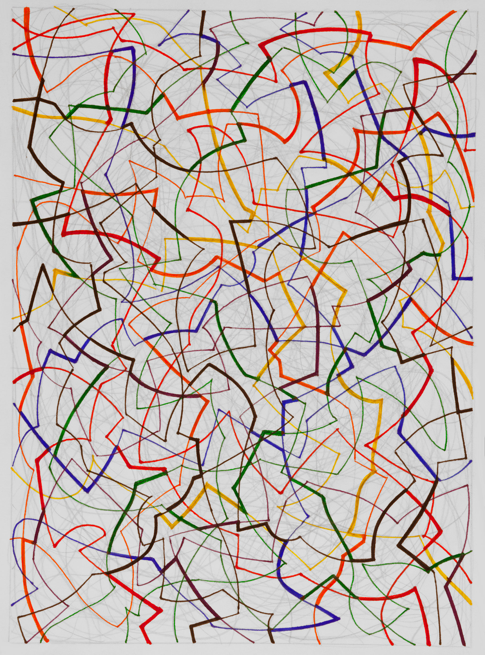 Vibrant Intersections 5,
an abstract linear pen and ink drawing by artist Nicholas Brown.