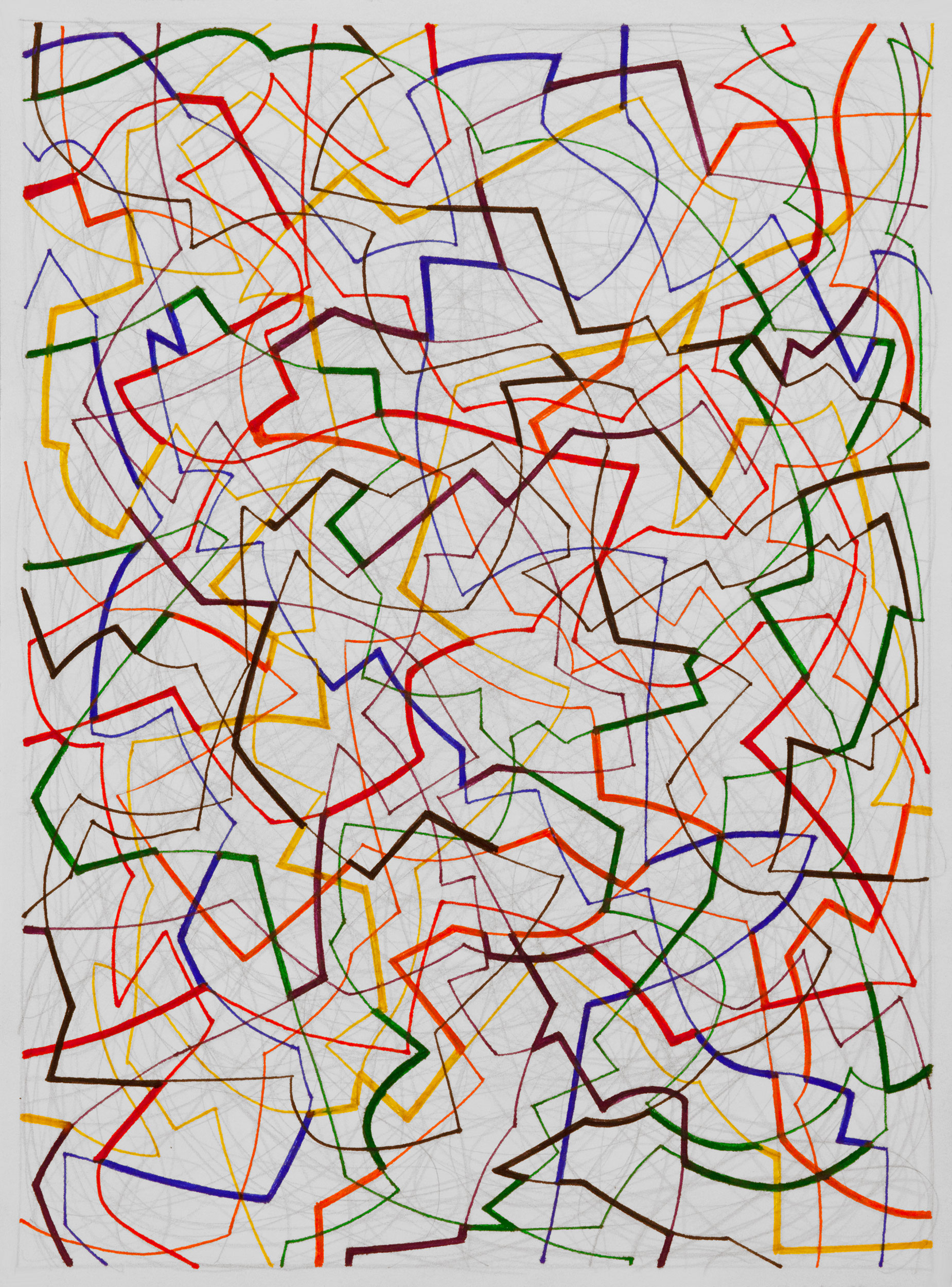 Vibrant Intersections 6,
an abstract linear pen and ink drawing by artist Nicholas Brown.