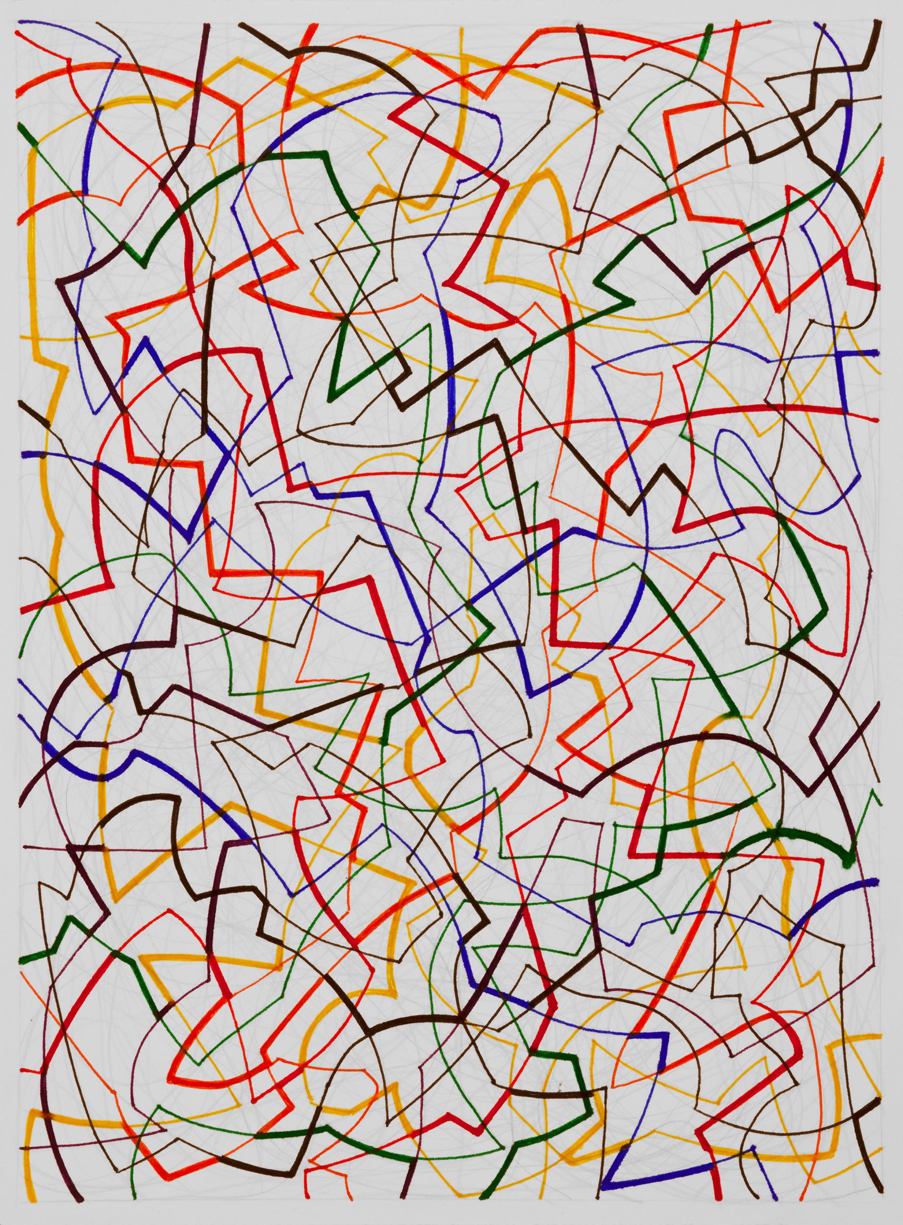 Vibrant Intersections 7,
an abstract linear pen and ink drawing by artist Nicholas Brown.