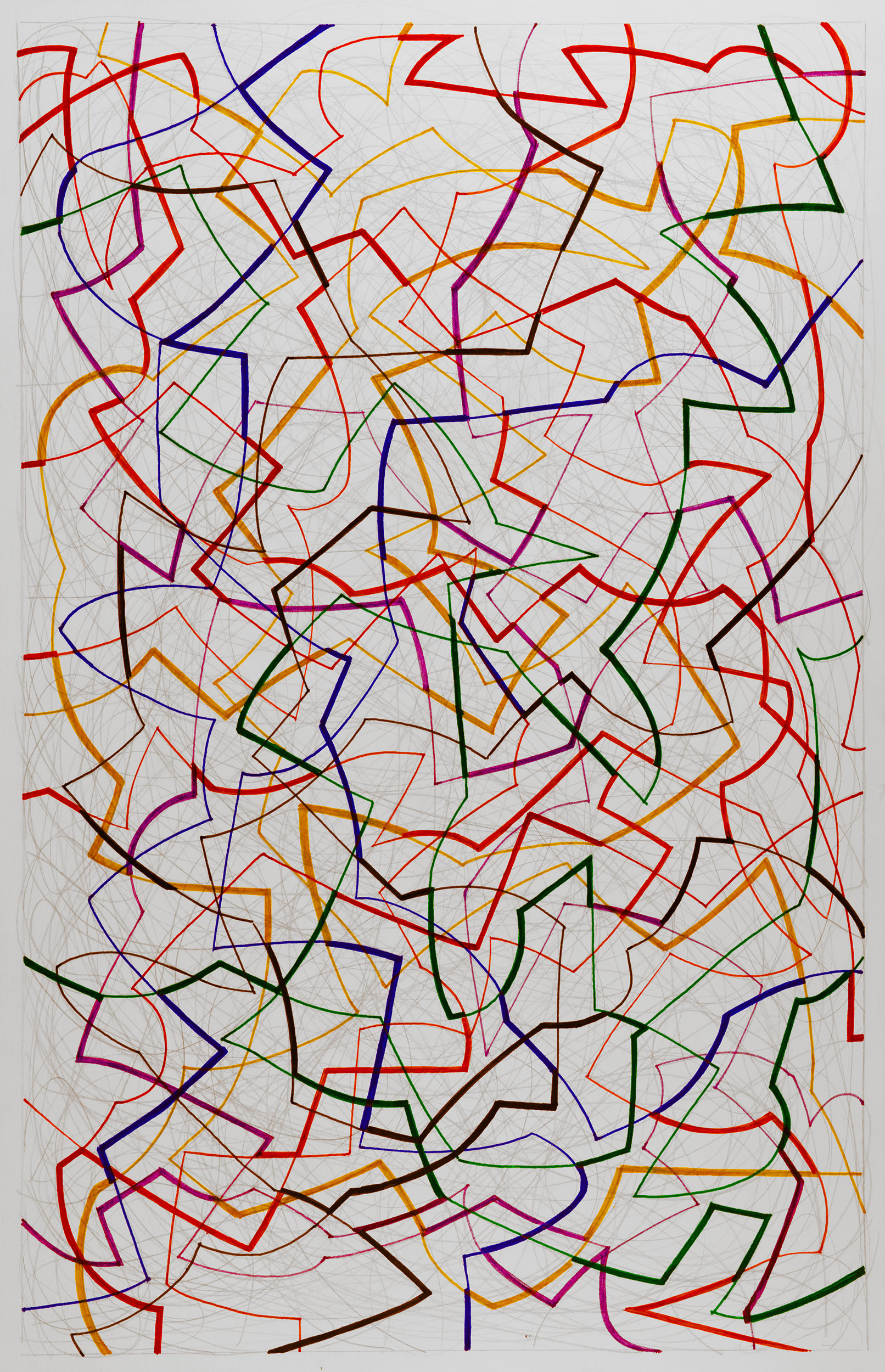 Vibrant Intersections 8,
an abstract linear pen and ink drawing by artist Nicholas Brown.