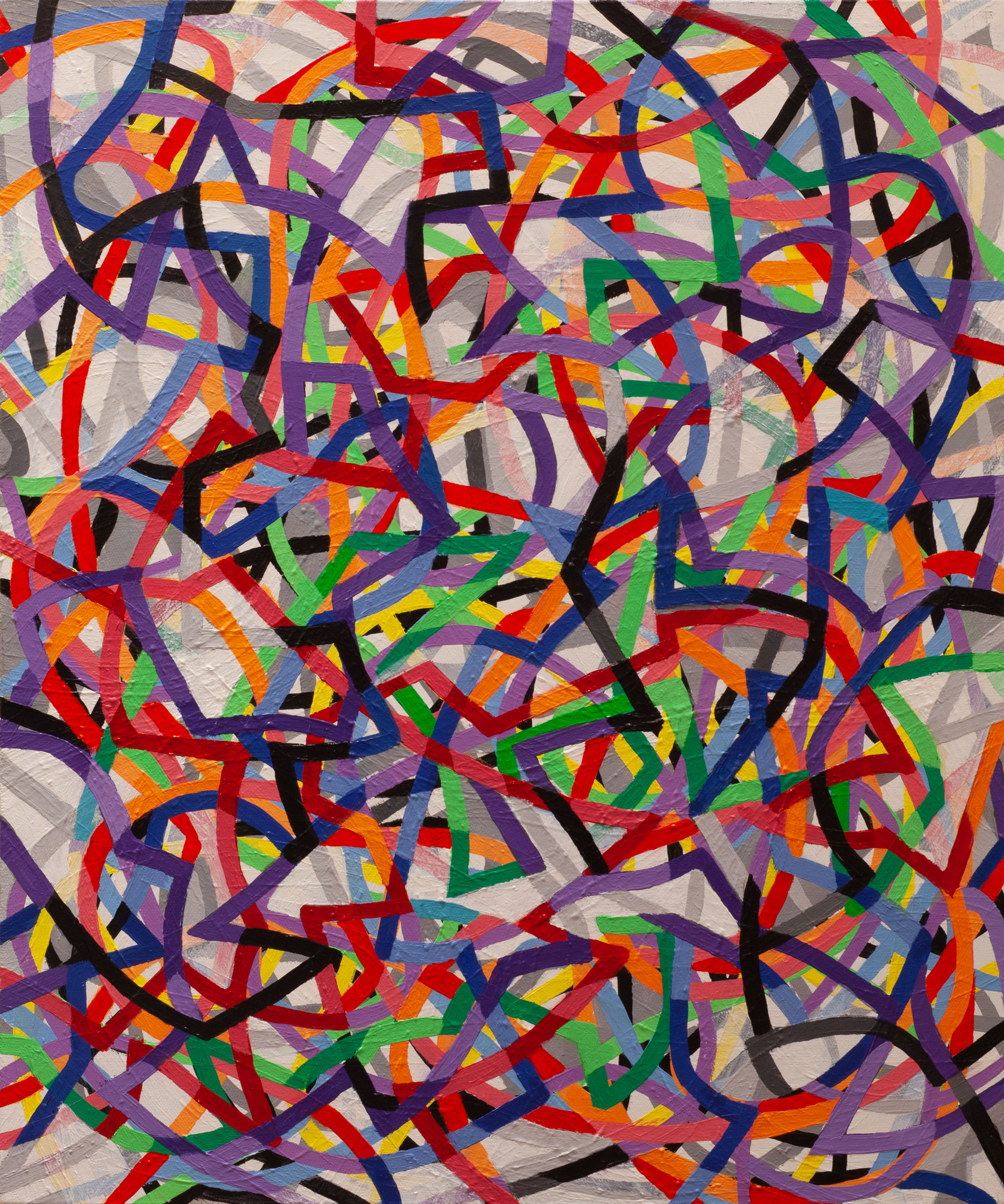 Organic Algorithm 4,
an abstract linear acrylic on canvas painting by artist Nicholas Brown.