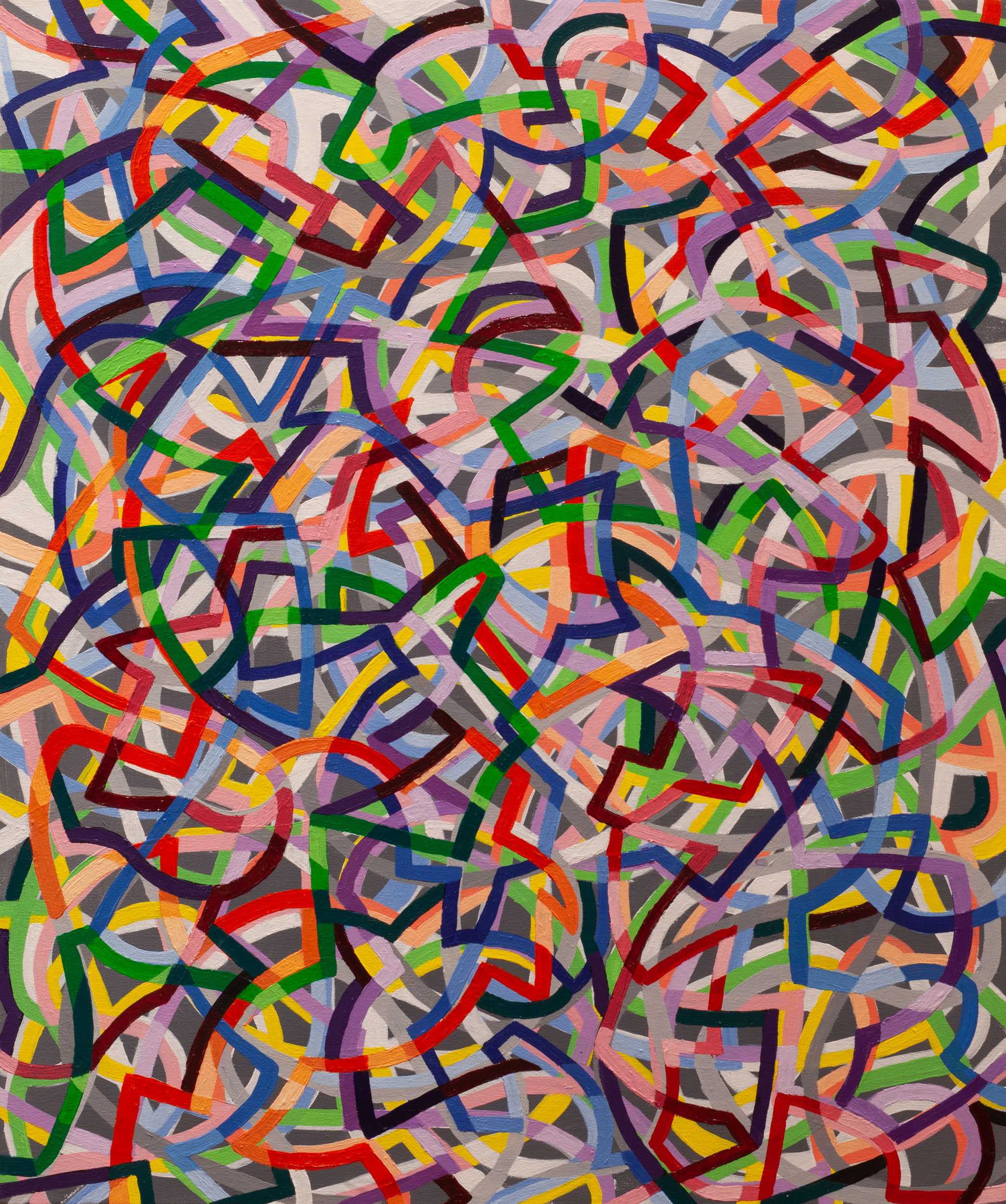 Organic Algorithm 9,
an abstract linear acrylic on canvas painting by artist Nicholas Brown.