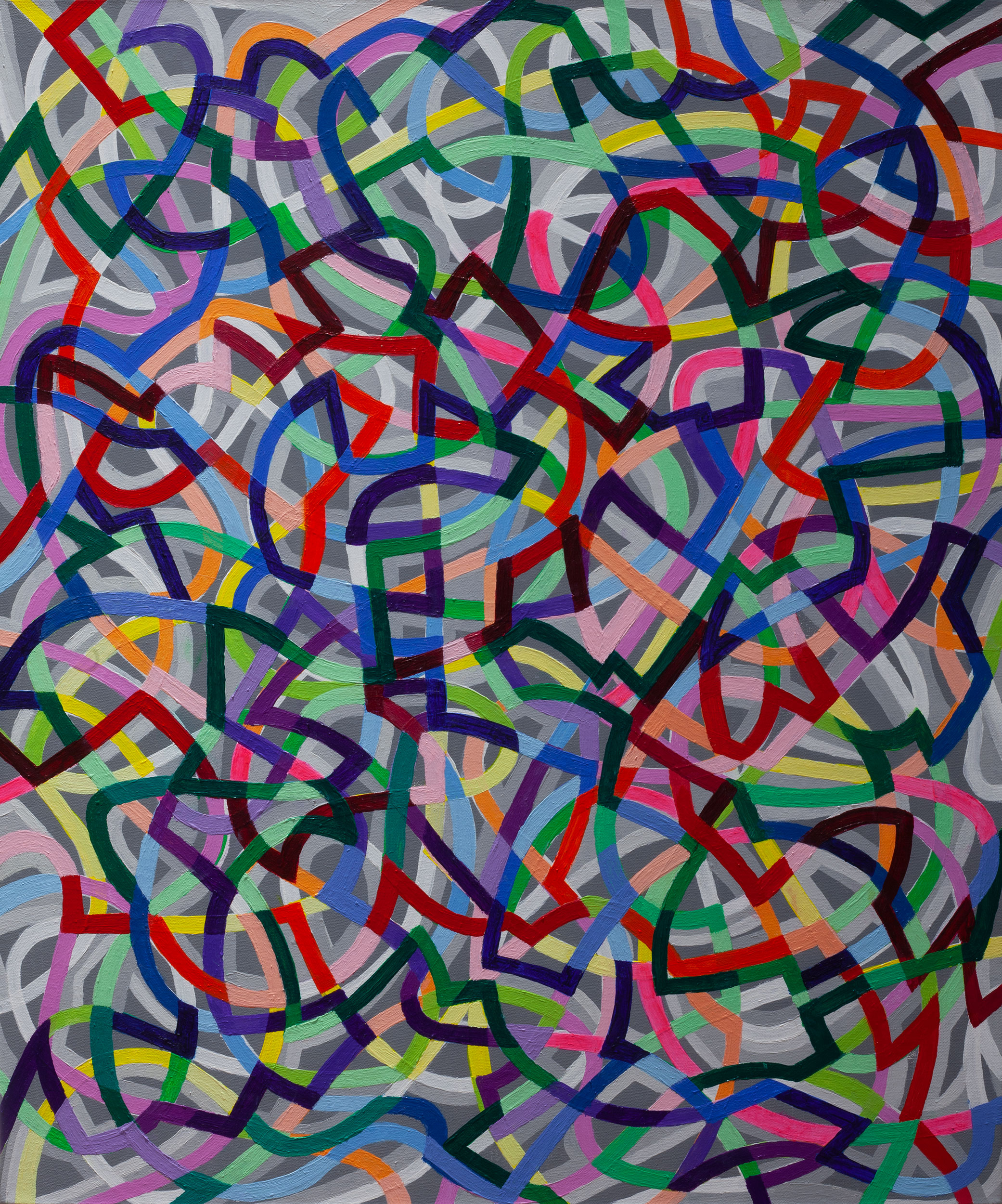 Organic Algorithm 10,
an abstract linear acrylic on canvas painting by artist Nicholas Brown.