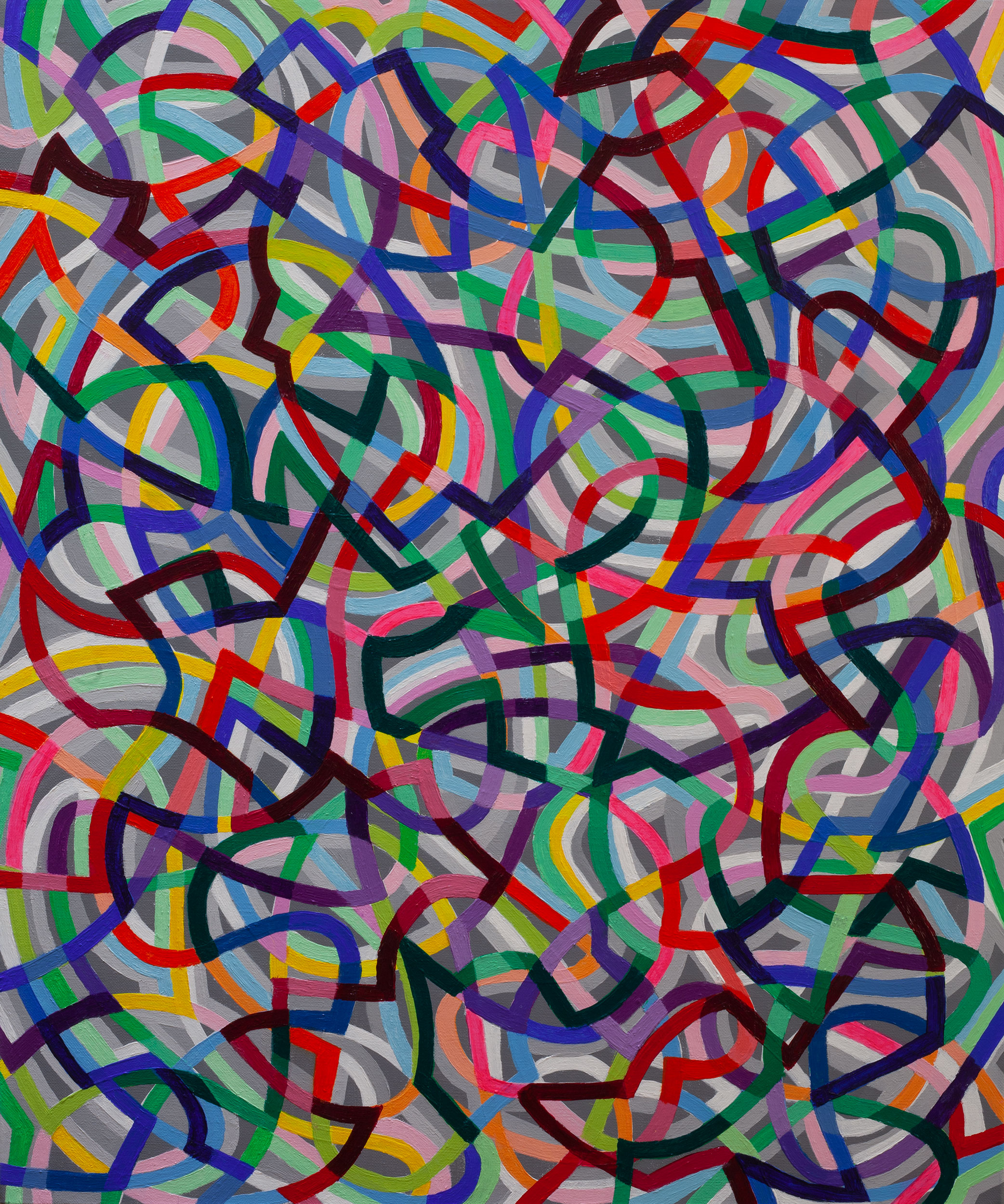 Organic Algorithm 11,
an abstract linear acrylic on canvas painting by artist Nicholas Brown.